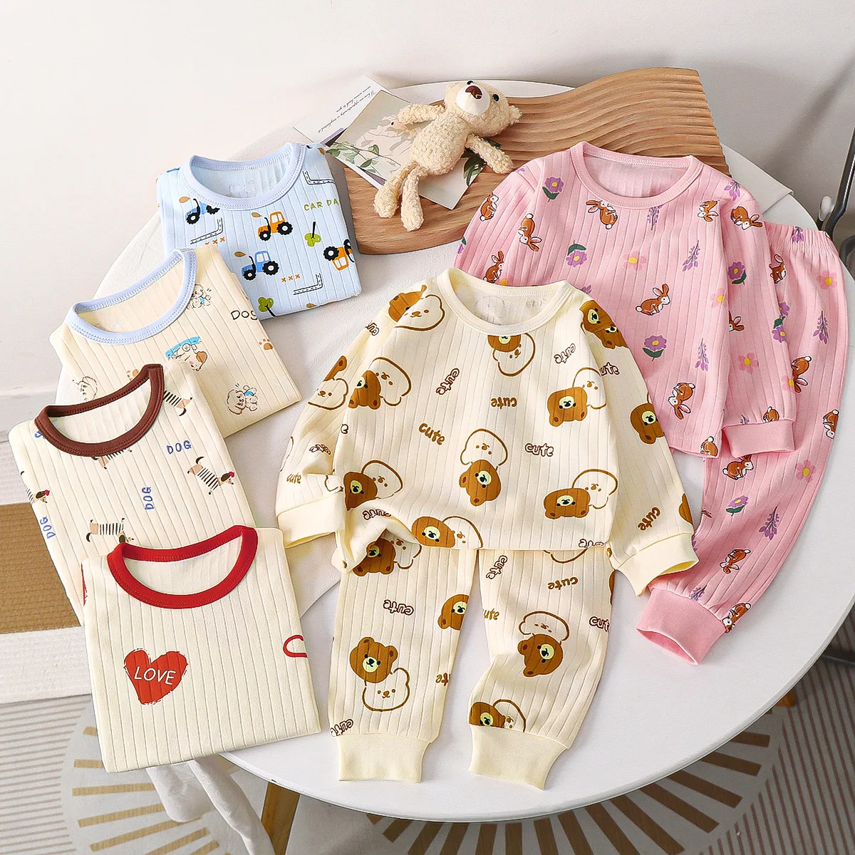 

18M-9T spring autumn children kids boys girls fashion cartoon cotton Underwear long johns sets suits