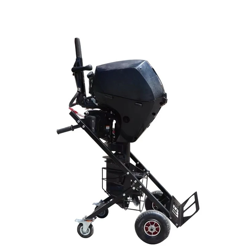 

Engine, boat frame storage, folding outboard motor trolley
