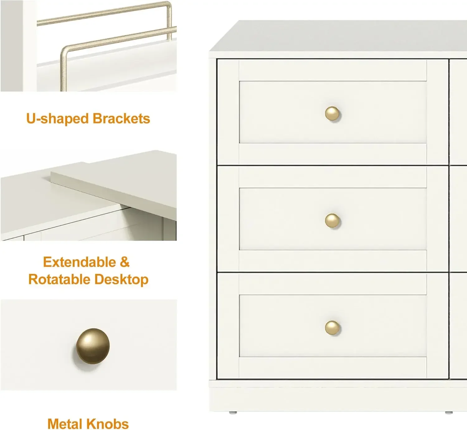 [XMSJ-مخزون محدود، اشتر الآن! مجموعة مكتب وخزانة الملابس من فانيتي، مكياج كبير قابل للتمديد بطول 76 بوصة مع 6 أدراج و3 جوانب