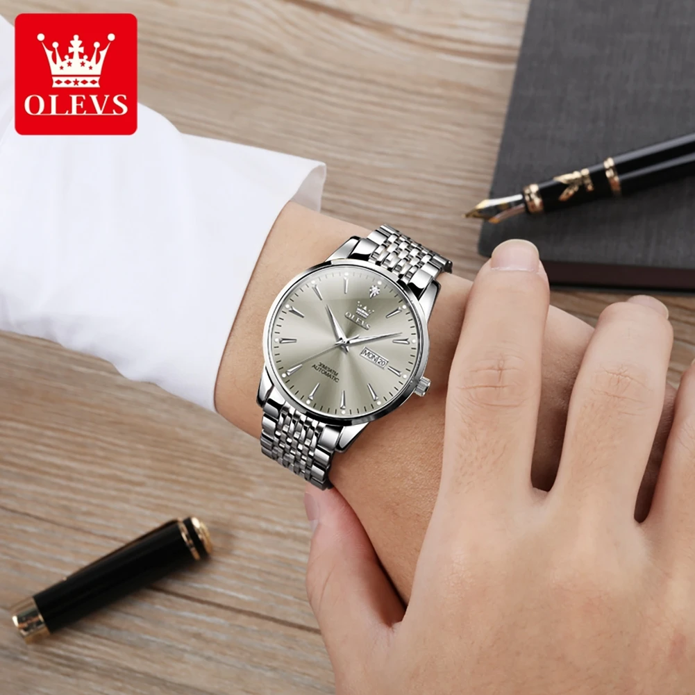 OLEVS 6635 Business Men\'s Watches Simple Fashion Automatic Mechanical Watch for Man Waterproof Stainless Steel Luminous Trend