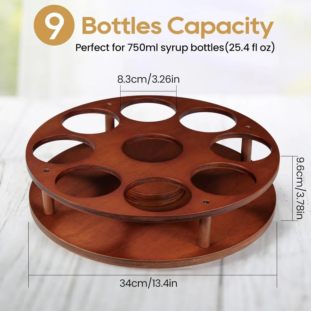 large rotating coffee syrup organizer 9 bottles coffee syrup rack for countertop wood syrup bottle holder stand for coffee bar
