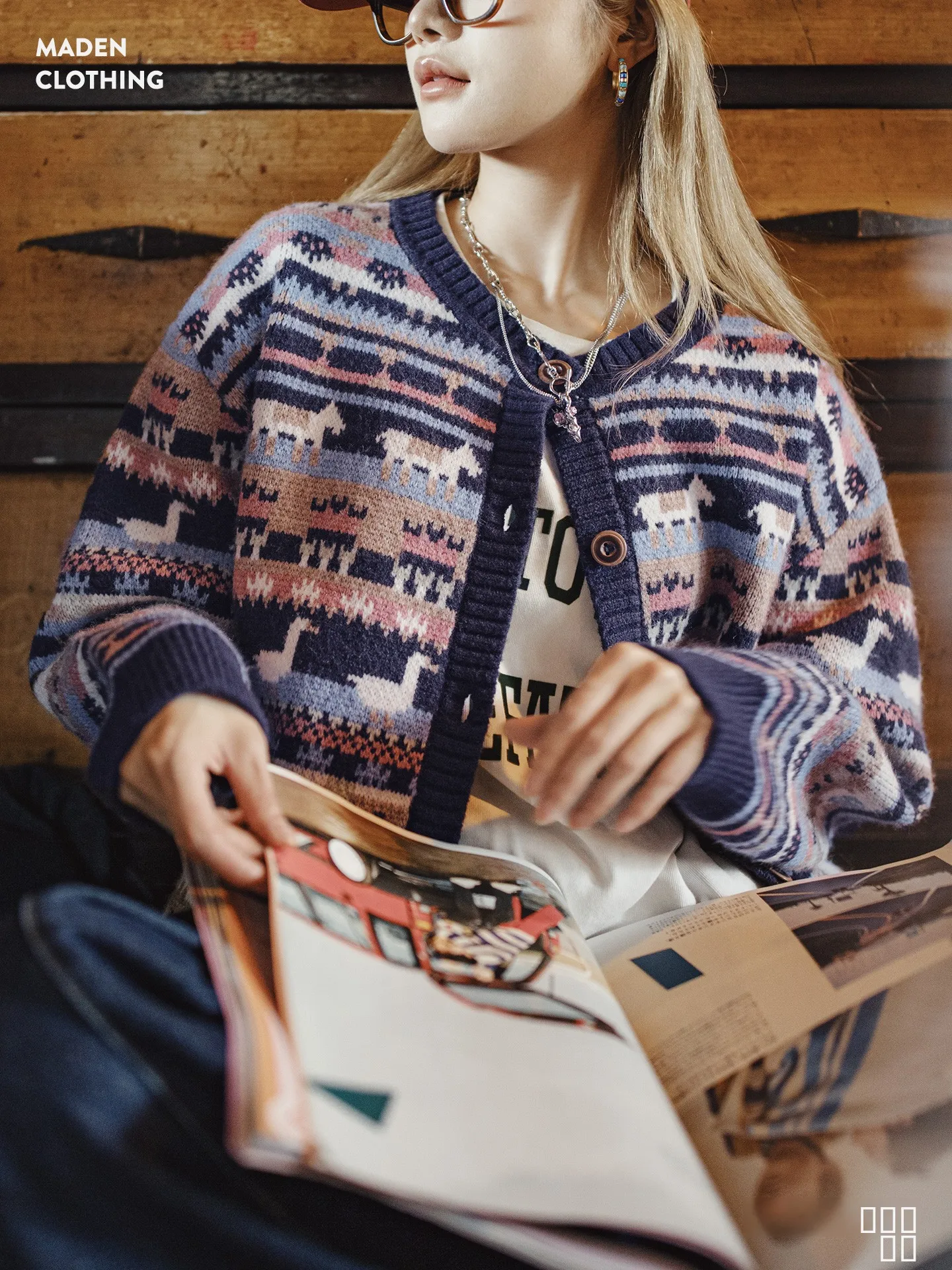 

Женский вязаный свитер Maden Thiened, кардиган с животным узором, свободный крой, осень-зима, теплая повседневная верхняя одежда Sle Faion