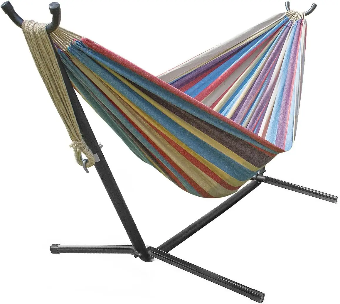 

2-Person Luxury Hammock with Steel Stand- Premium Cotton Blend 60" Large Bed- Heavy Duty 450lbs Portable w/Carrying Case