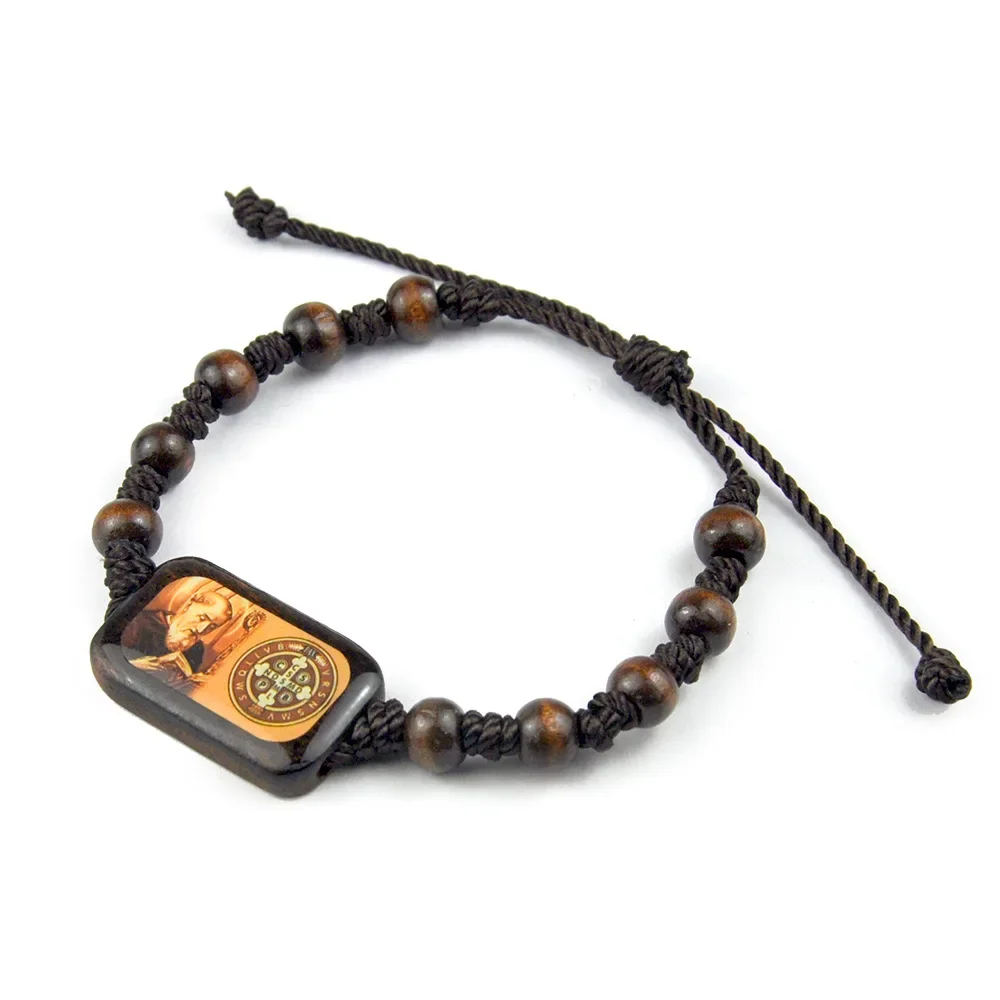 Religion Holz Rosenkranz Armband für Männer Quadrat bunte Jesus Jungfrau Mary Ikonen Charme Gebets perlen Kette Frauen christlichen Schmuck