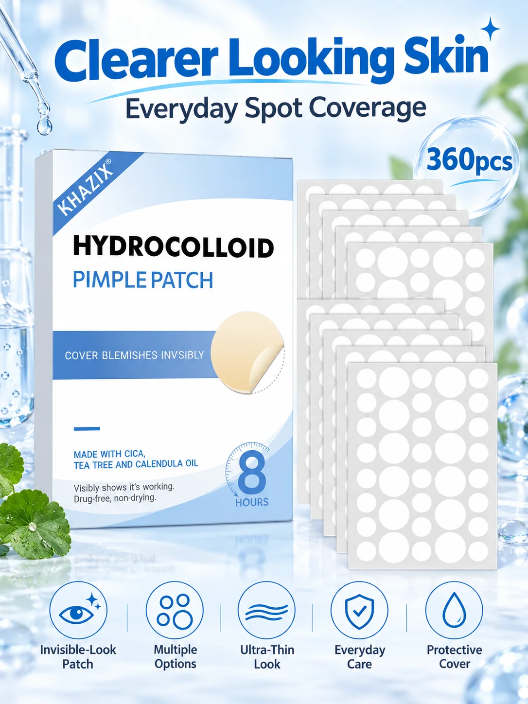 Acne patches, hydrogel acne concealer patches, daily facial care patches, blemish concealment