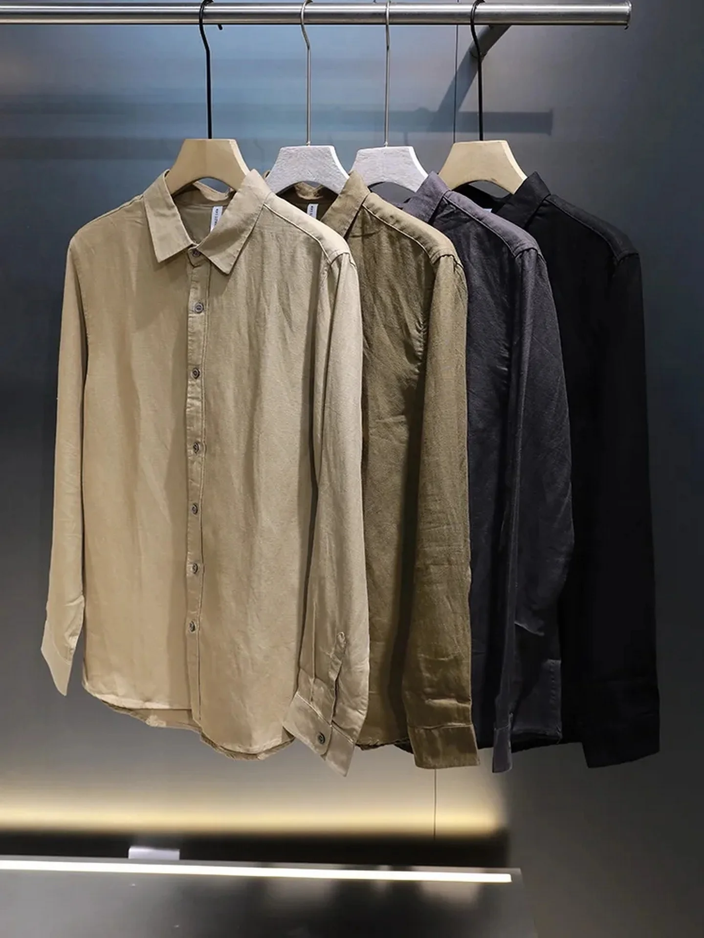 

Autumn New Sle Men's Comfortable Breathable Loose Casual Long Sve Collar irt Linen Lyocell Fiber Blend Faion irt