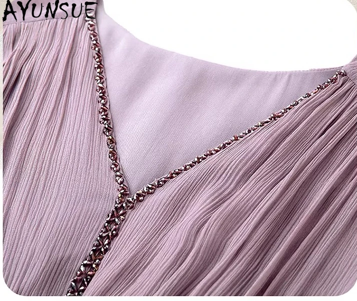 AYUNSUE 100% Echte Maulbeerseide Langes Kleid für Damen Sommerkleidung Mode Damenkleider 2026 Bestseller Vestidos Mujer