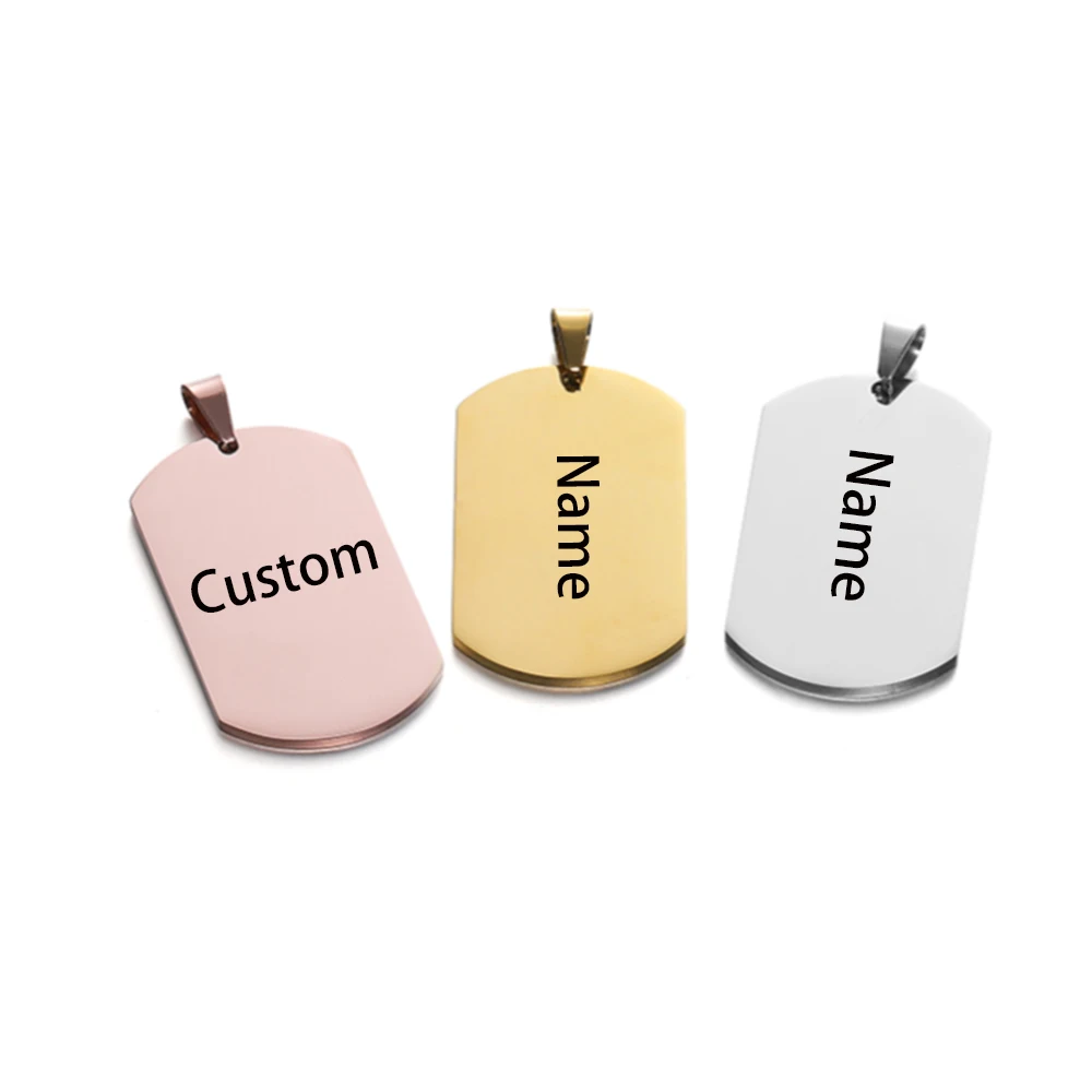 1pcs Laser Custom Name Number Charms Stainless Steel Customized Pendants Rectangle Dog Tag for Necklace Pendants Jewelry Making