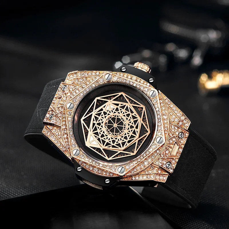 3D Design Modeling Hip Hop Men Watches 18K Gold Business Brand Iced Out Quartz AAA Watch Men Luxury Clocks Relógio masculino