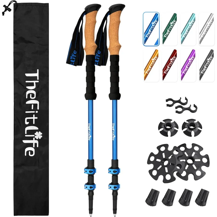 

TheFitLife Trekking Poles - Lightweight 7075 Aluminum Hiking Sticks with Cork Grips Adjustable Telescopic Design Metal Flip Loc