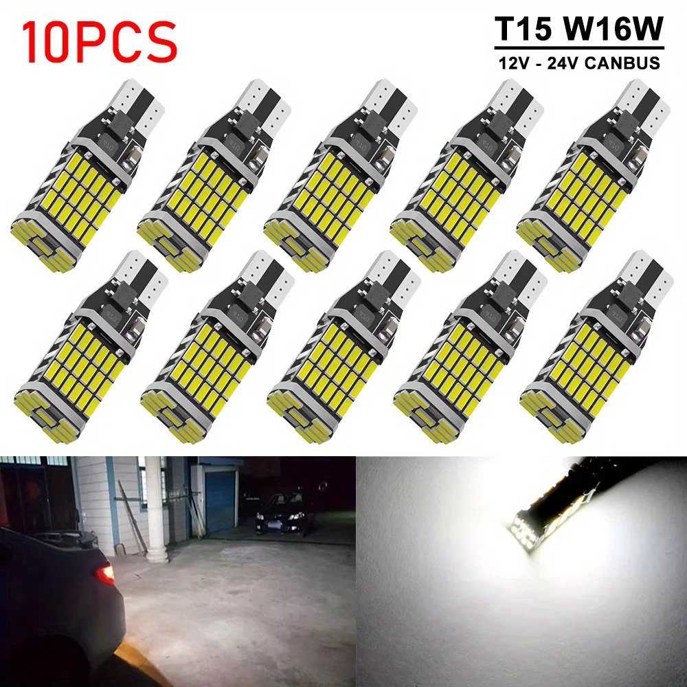 10 Stück T15 Auto-LED-Glühbirne Canbus 906 922 W16W Signalleuchte 12V 4014 45SMD 6000K Superhelle Weiße Auto-Rückfahr- und Parkleuchte