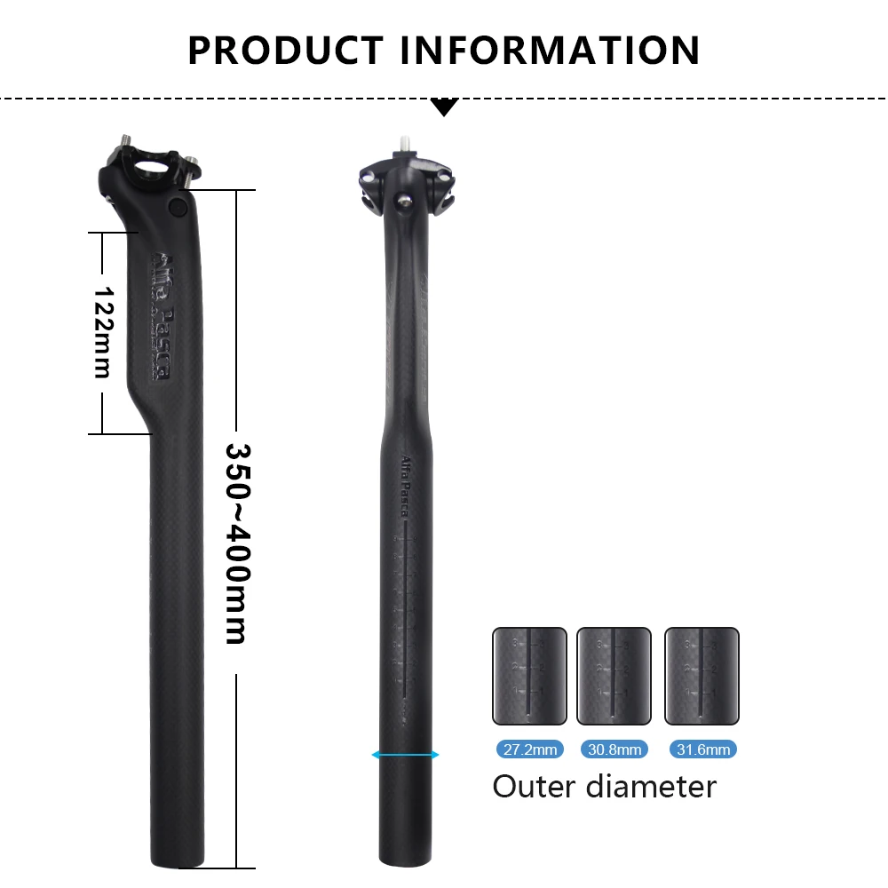 

Alfa Pascal carbon seat rode 27.2/30.8/31.6mm offset 25mm MTB road bike carbon seat tube 3K matte trim