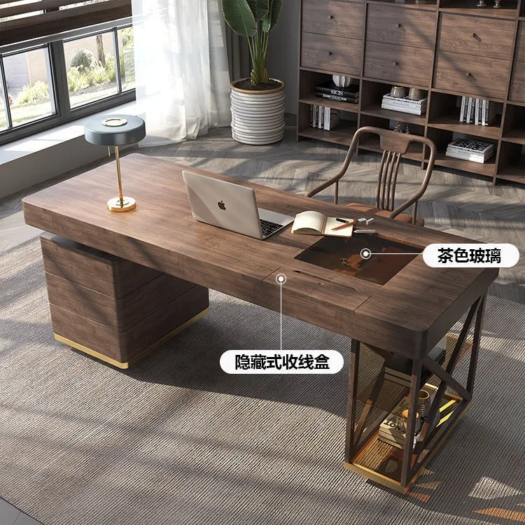 Light luxury solid wood desk desktop notebook computer desk household glass minimalist writing desk