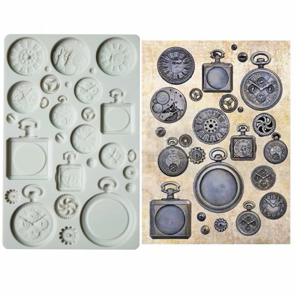 Retro Pocket Watch Silicone Mold for Cake Decorating Chocolate Fondant Sugarcraft Baking DIY Polymer Clay Tool