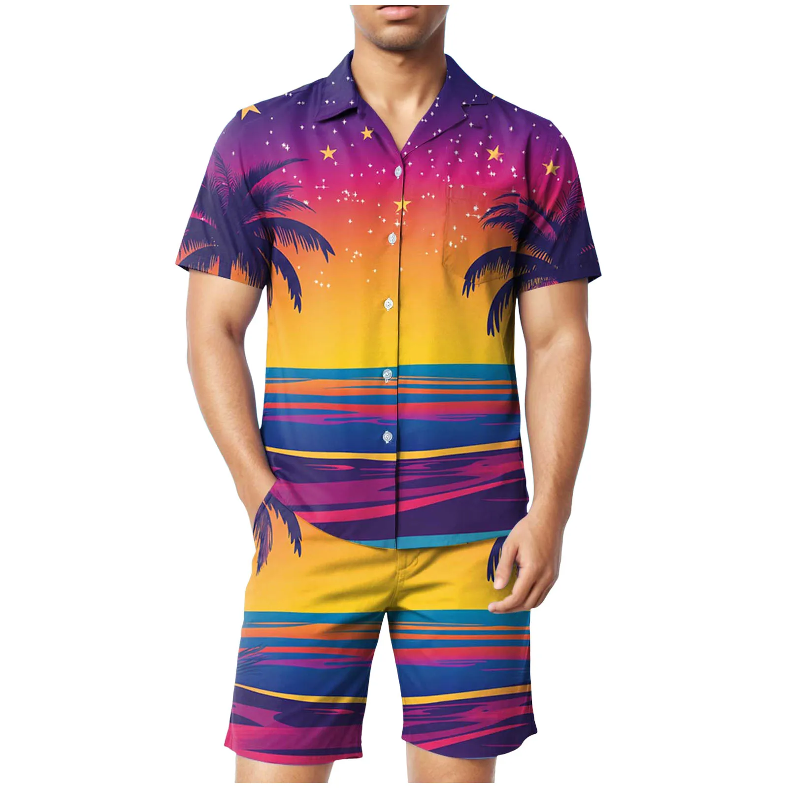 

Cool Mens Suit Men's Hawaii Short Sleeved Shirt And Shorts Two Piece Suit Mens Bathing Suits Surf