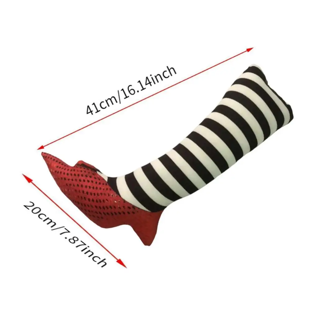 Wicked Witch Legs Halloween Prop Red Shoes for Haunted House Party Porch Decoration Cotton Material Novelty Stripe Pattern view 3