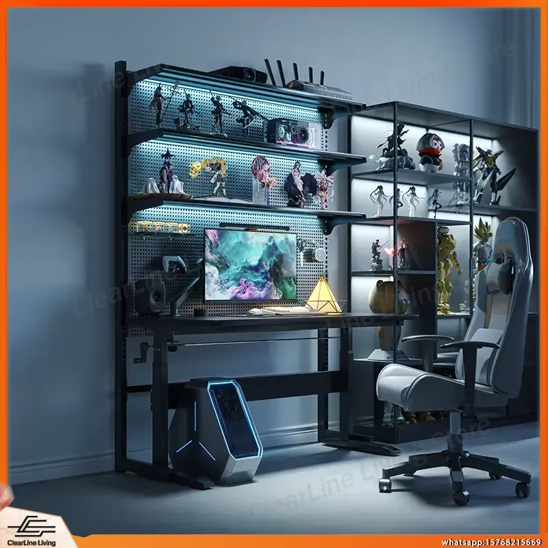 L Shaped Gaming Desk Ergonomic Computer Desk for Esports Adjustable Height RGB LED Monitor Stand with Cable Management Black