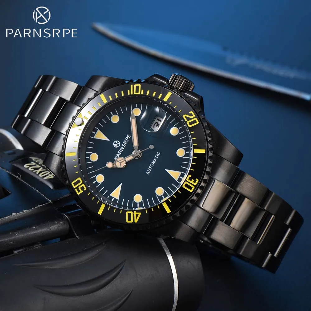 

PARNSRPE New 40mm Luxury Automatic Mechanical Sapphire Date Window Watch PVD Black Business Model Waterproof Watch