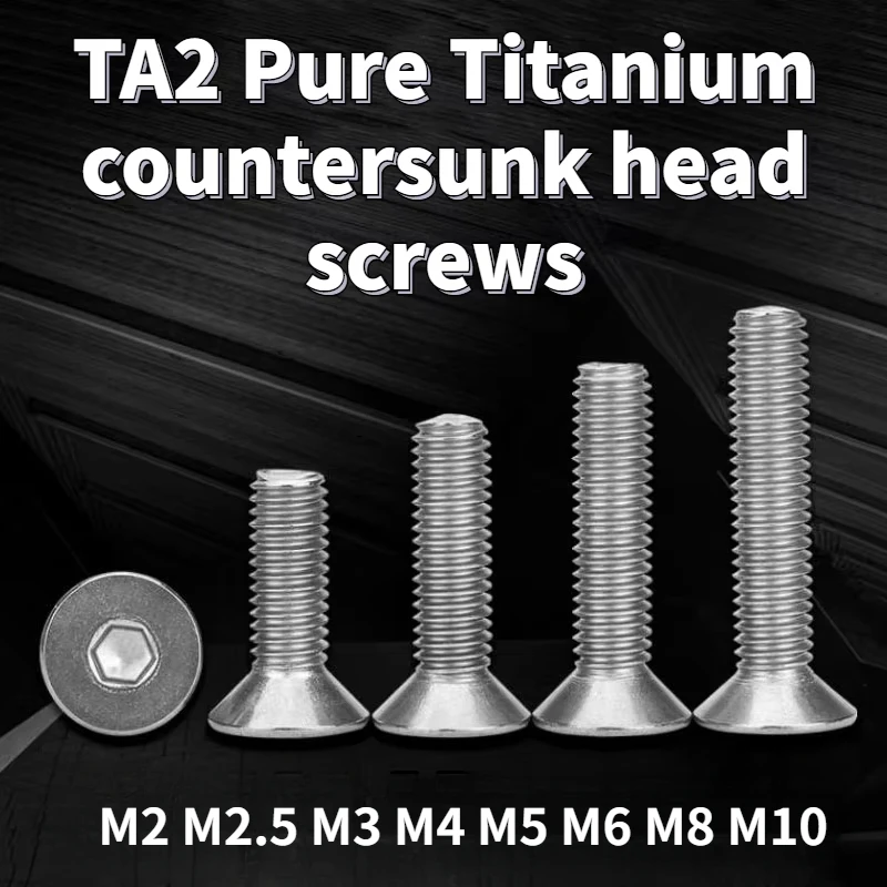 4-20PCS TA2 Viti a testa svasata in titanio puro Gr2 Viti a testa esagonale a testa piatta in lega di titanio M2 M2.5 M3 M4 M5 M6 M8 M10