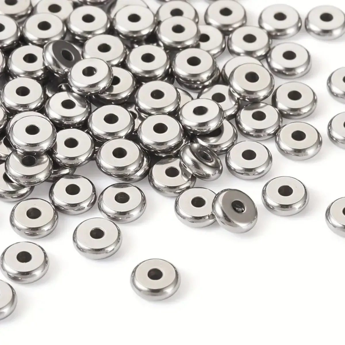 50PCs No Fade Stainless Steel Beads Flat Round Spacer Beads Silver Bead For Diy Bracelet Jewlery Making Needlework Accessories