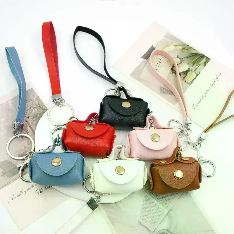 Mini Bag Keychain PU Leather Small Handbag Coin Purses Keyring Headphone Bag Women Car Purse Pendant Keyholders Bag Parts Kawaii