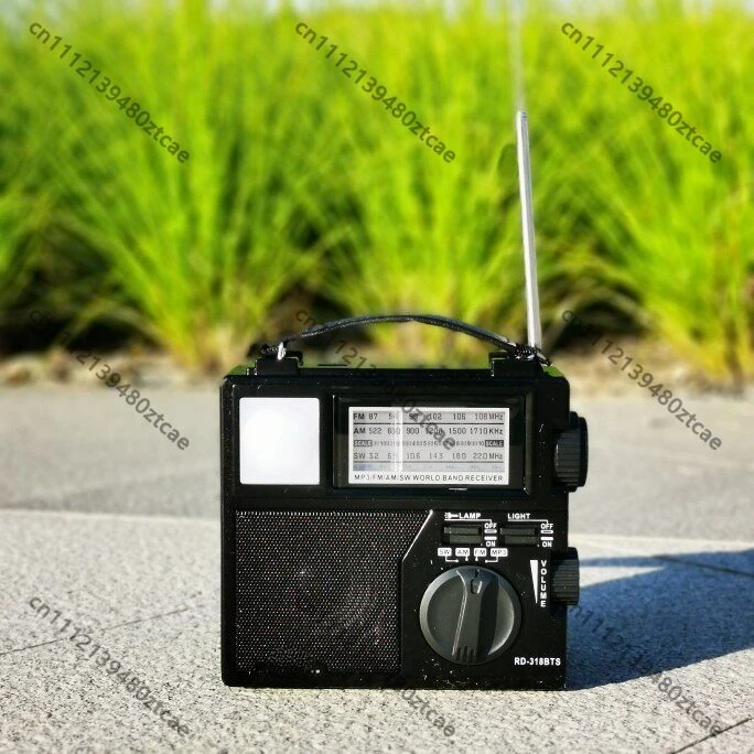 Vintage Full Band FM AM SW Radio For Elderly Solar Rechargeable With Flashlight LED Light Portable Speaker