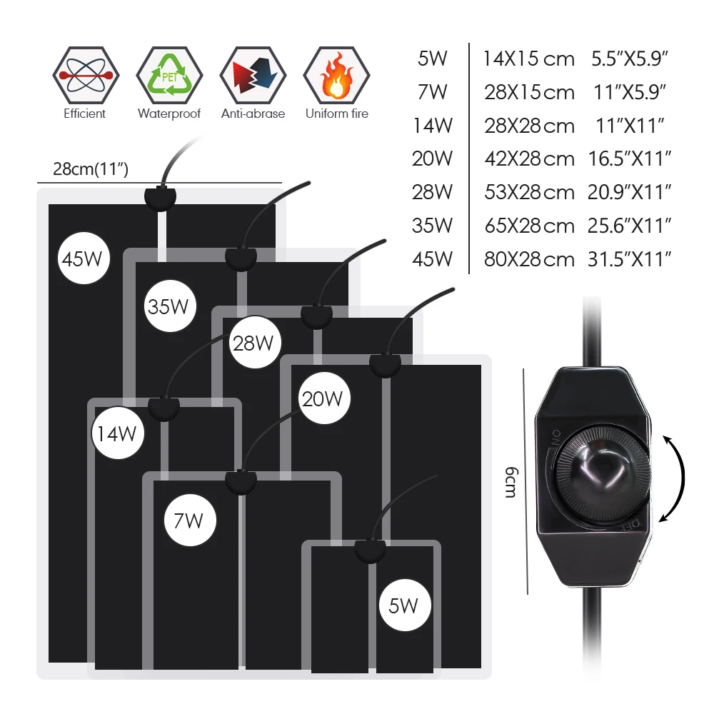 EU/AU/US/UK 45W-5W Plants Pet Temperature Heating Pad PET Environmentally Friendly Material Knob Type Temperature Control Device
