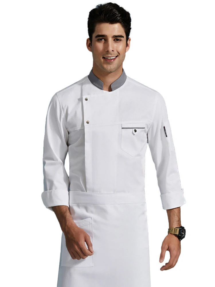 Camisa blanca de manga larga para restaurante, uniforme de Chef, delantal de cocina, chaqueta de cocinero para Hotel, panadería, cafetería, camarero, ropa de trabajo