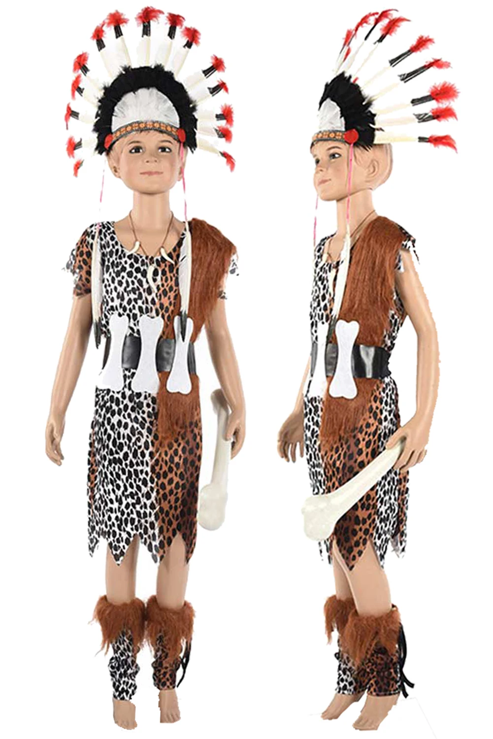 Primitive Kids Boys Cosplay Fantasy Jumpsuit Hominid Costume Headwear Accessory  Halloween Carnival Disguise Children Boy Suit