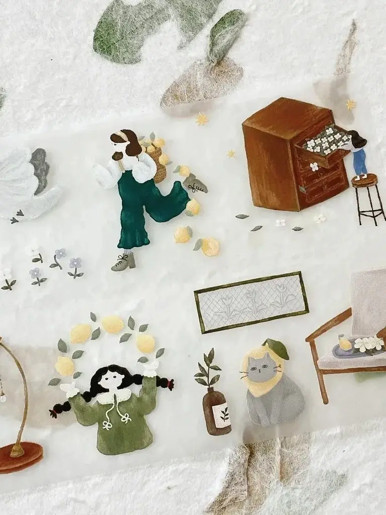1 루프 아이비 스노우 빈티지 레몬 트리 농장 숲 소녀 Washi 애완 동물 테이프 카드 만들기 DIY Scrapbooking 계획 장식 스티커