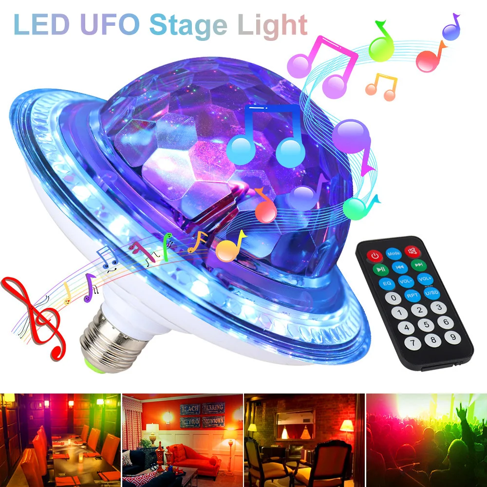 15 واط RGB LED مصباح المرحلة UFO كريستال الكرة ضوء الدورية لمبة الحفلات التحكم الصوتي الموسيقى إيقاع ل KTV عيد الميلاد ديسكو المنزل