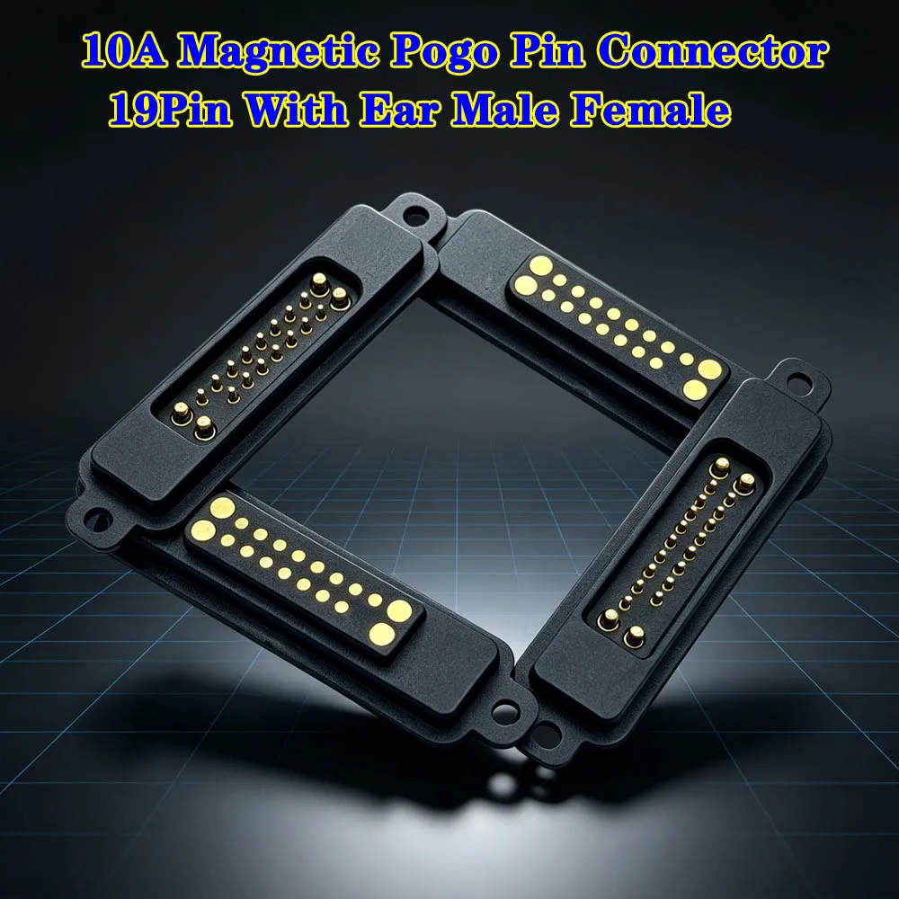 1pcs DC 36V 10A Magnetic Pogo Pin Connector 19Pin Male Female Spring Loaded DC High Current Power Charging Socket