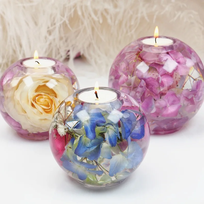 Circular Candle Holder Epoxy Resin Drip Mold DIY Dry Flower Candle Holder Spherical Mirror Silicone Mold Home Decoration Storage