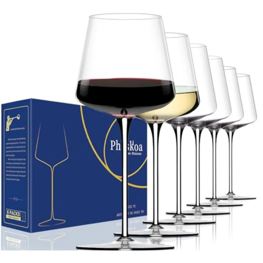 

White Glasses Set of 6 18oz Clear Hand Blown Crystal Glass Tall Long Stem Modern Glasses Square Glass with flat bottom