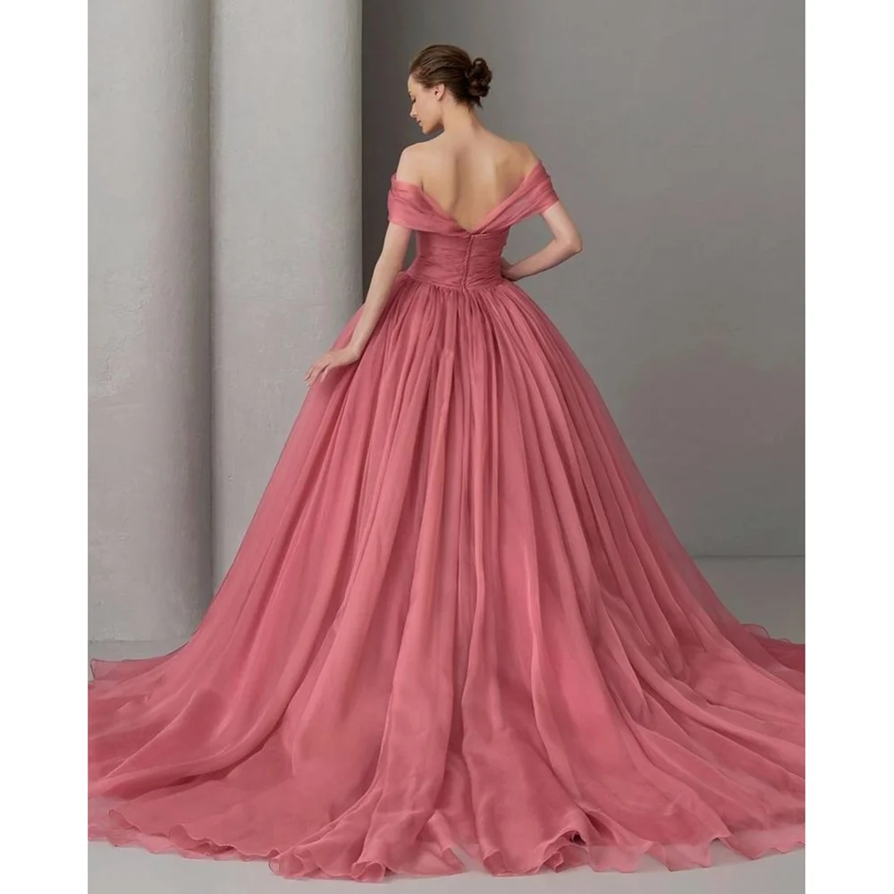 Elegant Pink Off The Shoulder A-Line Evening Dress New Fashion Female Floor Length Party Prom Gowns