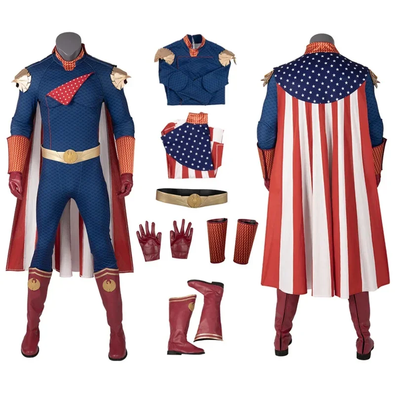 TV The Boys Homelander Costume Cospaly adulti Halloween outfit tute Antony Starr body mantello Set completo fatto a mano