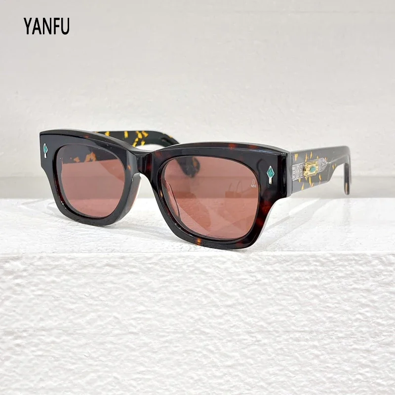 Vintage Tortoise Top Quality Fashion Square Acetate ALANUI Sunglasses For Men Women Outdoor Handmade UV400 Brand Retro Glasses