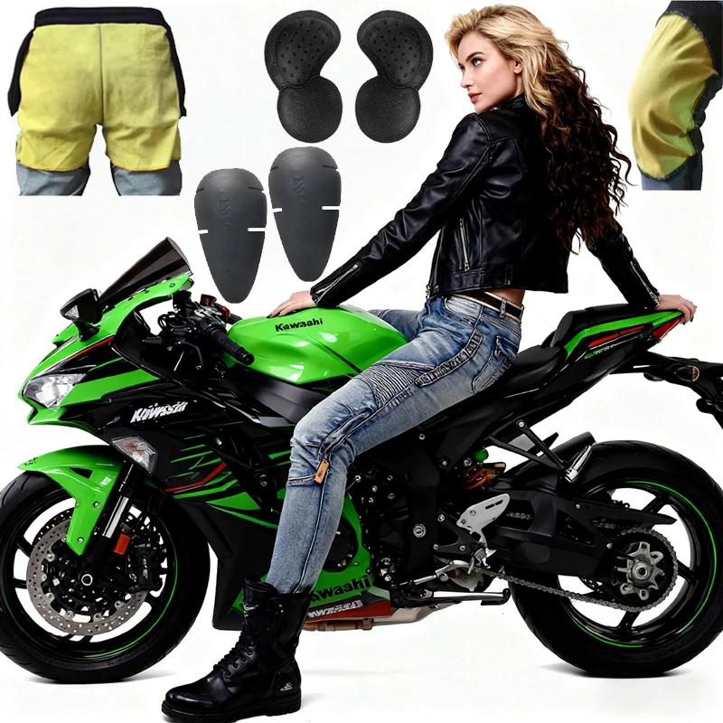

Aramid Motorcycle Jeans Women Smoke Blue Fireproof Riding Pants Casual Wearable Trousers