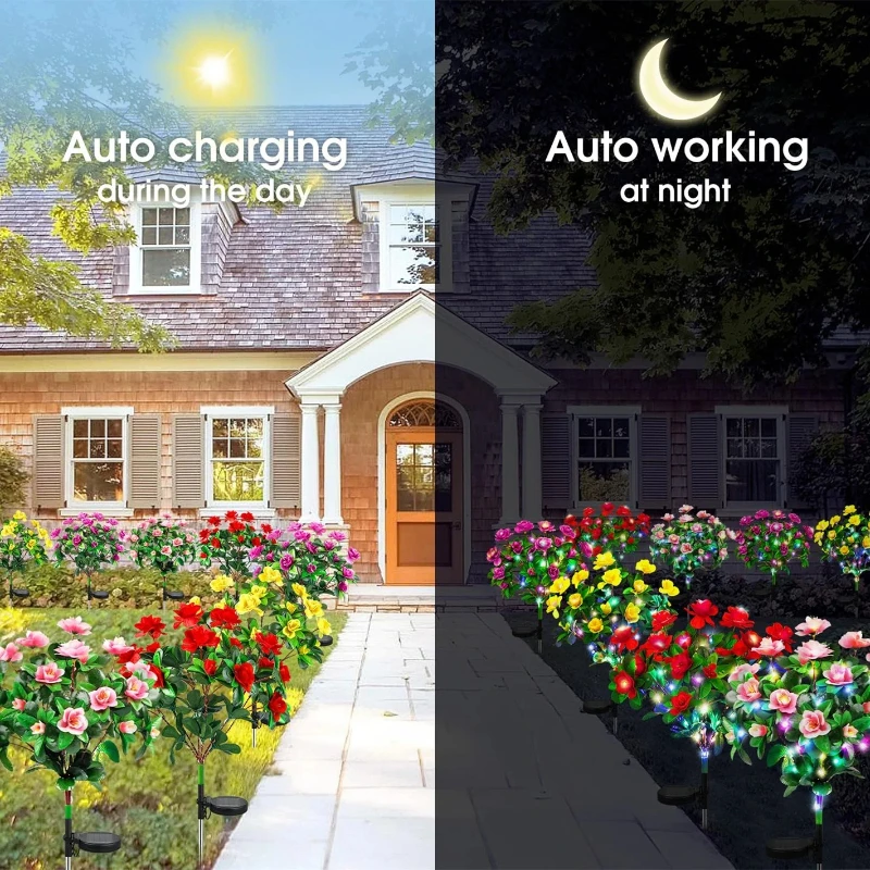 Picture 6: Waterproof LED Azalea Flower Solar Lights Outdoor Landscape Light for Lawn Patio Garden Path Decorative Lighting Best Gift