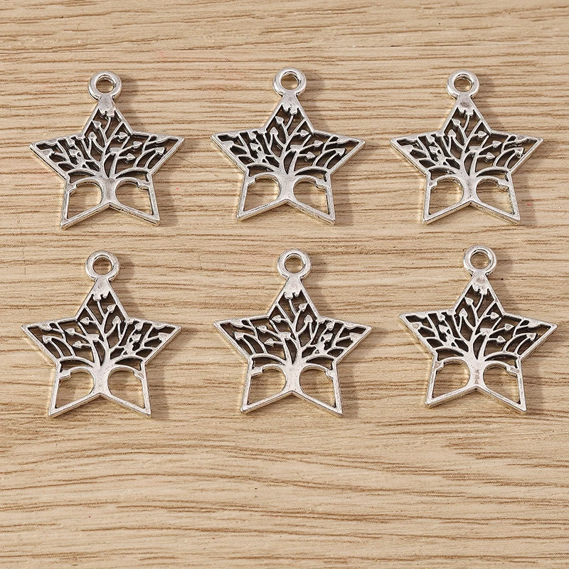 20pcs 20x23mm Cute Alloy Star Tree Charms Pendants for Jewelry Making Earrings Necklaces Bracelets DIY Handmade Crafts Supplies