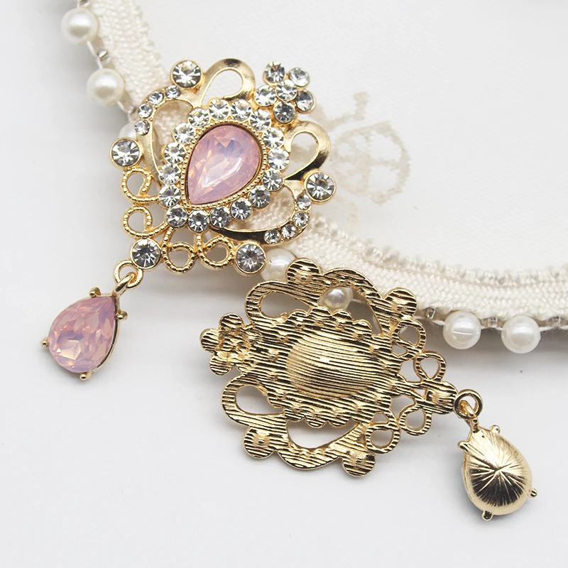 Gold Color Flat Bottom Brooch Resin Rhinestone Decoration Fashion Aaccessories DIY Wedding Pendant Jewelry Accessories