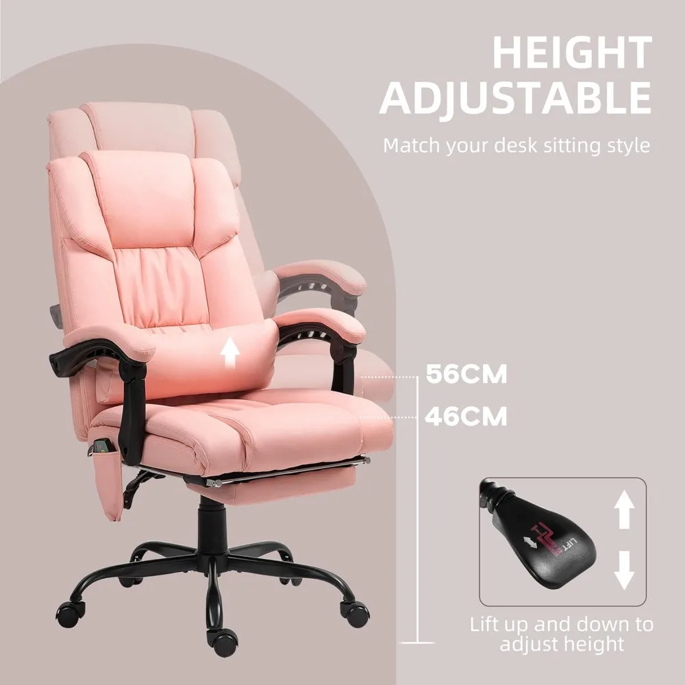 High Back Massage Office Chair with 6 Vibration Points, PU Leather Reclining Computer Chair, Ergonomic Desk Chair with Footrest