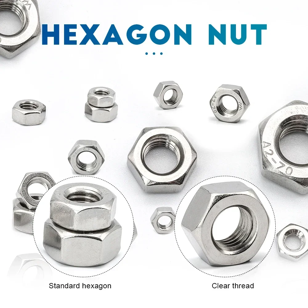 Hexagon Hex Nuts Metric DIN934 M2 M2.5 M3 M4 M5 M6 M8 M10 M12 M14 M16 M18 M20 M22 M24 Carbon Steel Stainless Steel Hex Nuts