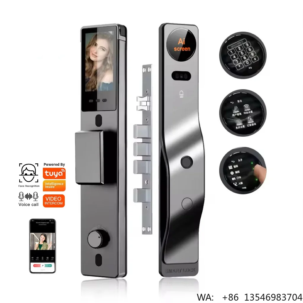 AI Real Time Video Intercom WIFI Face Recognition Palm Print Smart Door Lock With  Digital Keyless Smart Lock