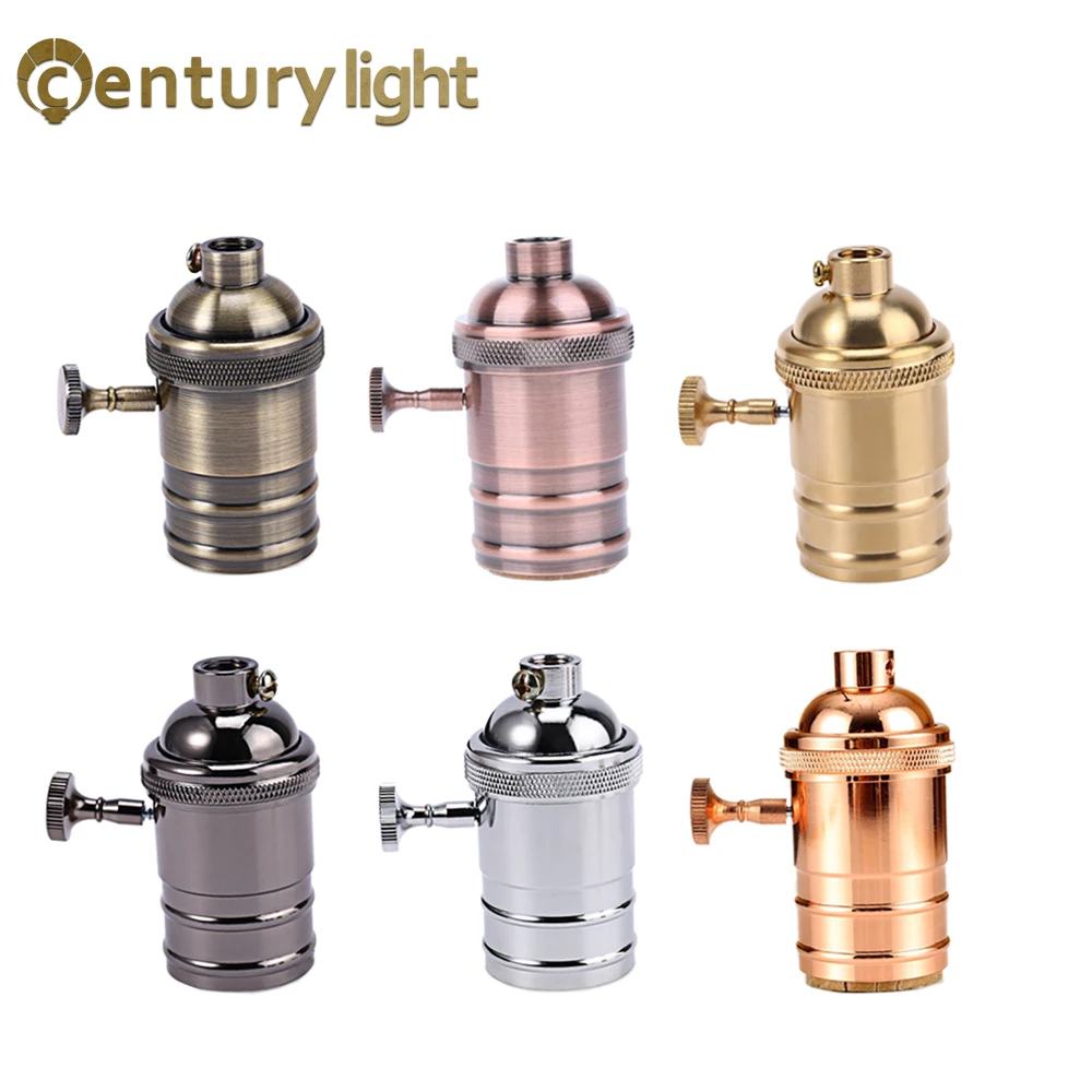 6 Colors Retro Copper DIY Lampholder With Switch E26 E27 Edison Vintage Lighting Screw Socket Antique Brass Lamp Holder Fixture