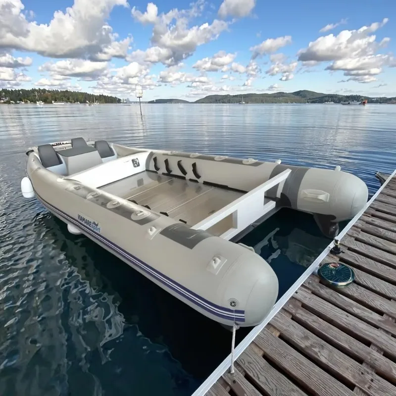 Qboat D270-3 4.  0.9mm PVC Inflatable Water-skiing Fishing Pontoon Boat 6-Person Lightweight Stable Foldable Durable
