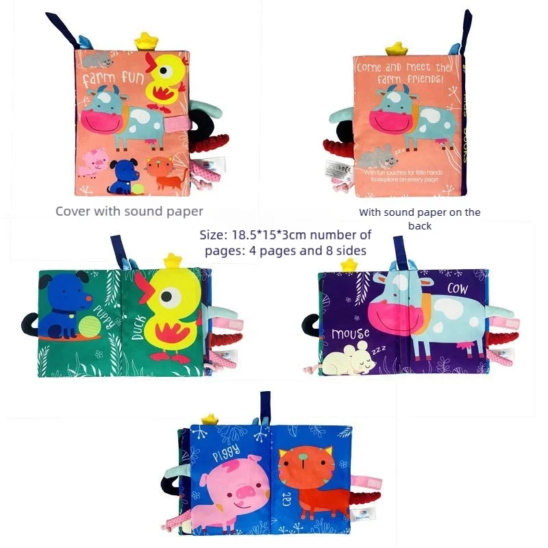 モンテッソーリ ソフトベビーブック - 3D タッチフィール ハイコントラスト感覚布絵本 早期学習用教育玩具 子供向け