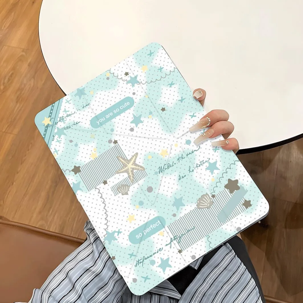 Starfish Shell Pen Slot Tablet Case For Mini7 6 iPad Pro2024 2022 2021 2020 2019 2018 2017 11 10 9 8 7 6 5 Air7 6 5 4 3 2 Cover