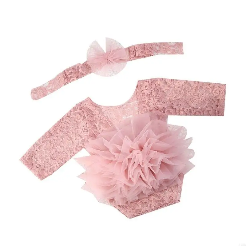  Newborns Photography Mesh Romper with Headband set Soft & Comfortable Baby Romper Cherish Beautiful Moments Forever Gift