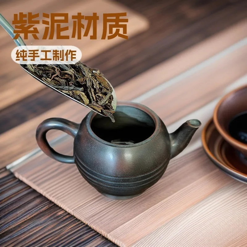 Pottery teapot pure handmade raw ore nickel material large mouth Han tile pot bronze kung fu size capacity tea set